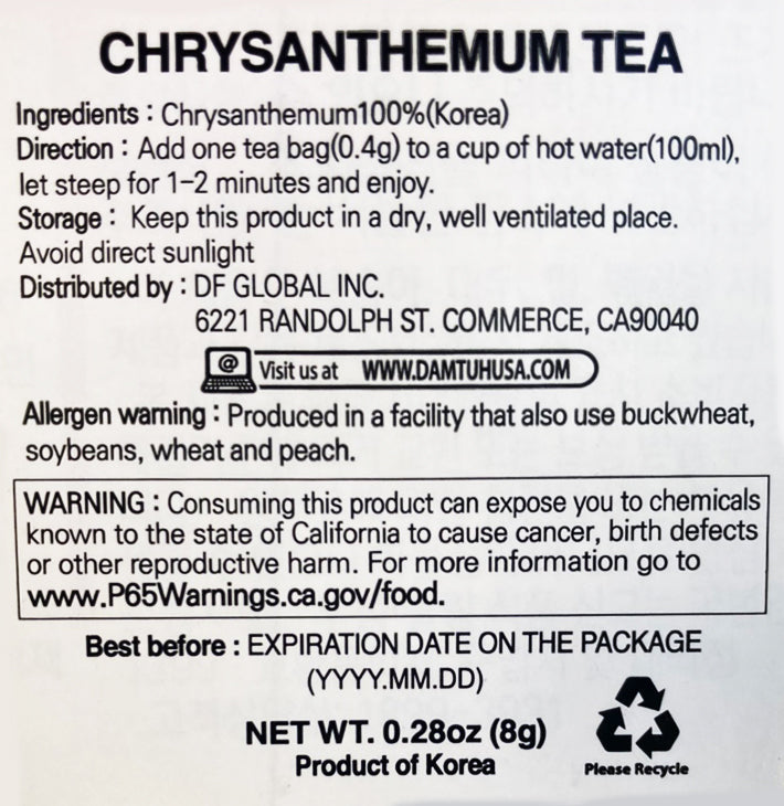 Chrysanthemum Tea, 20 Tea Bags - Damtuh