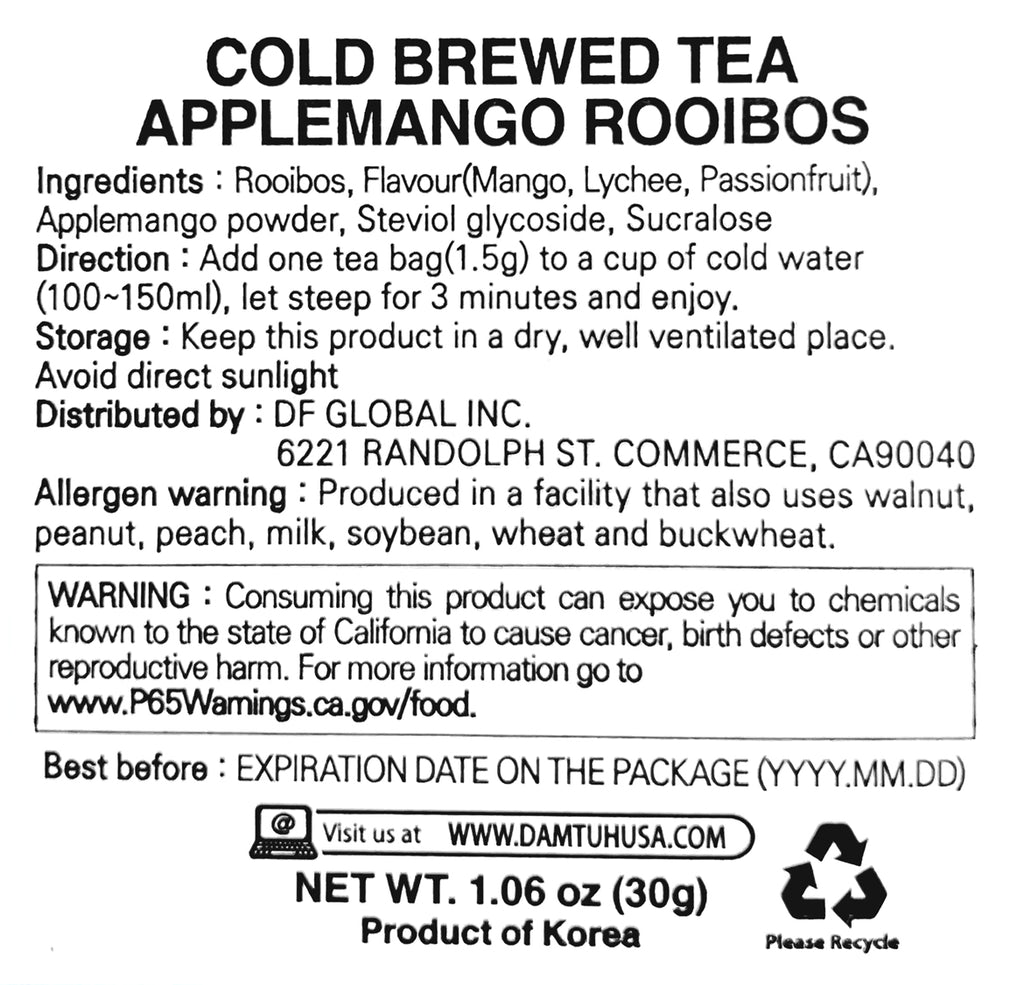 Damtuh Cold Brewed Apple Mango Rooibos - Box of 20 Teabags