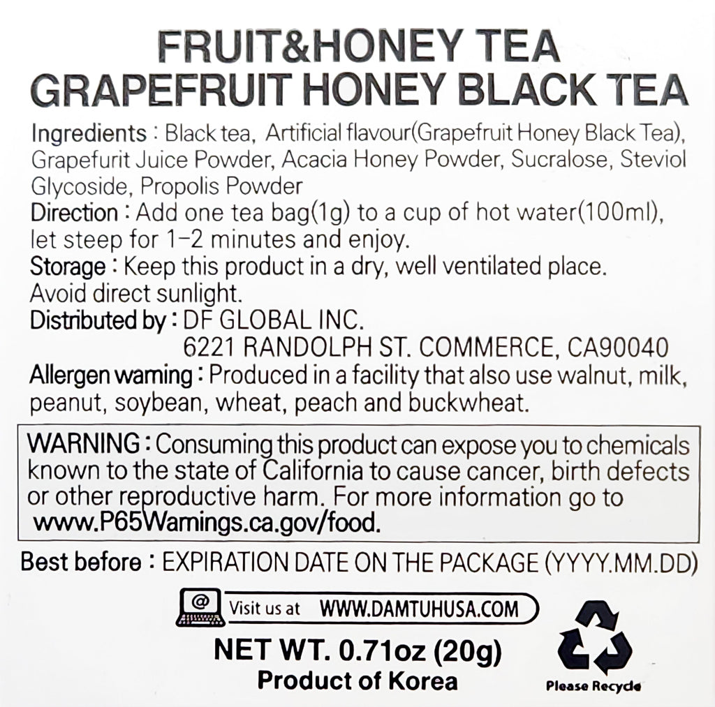 Grapefruit Honey Black Tea 20 Counts - Damtuh