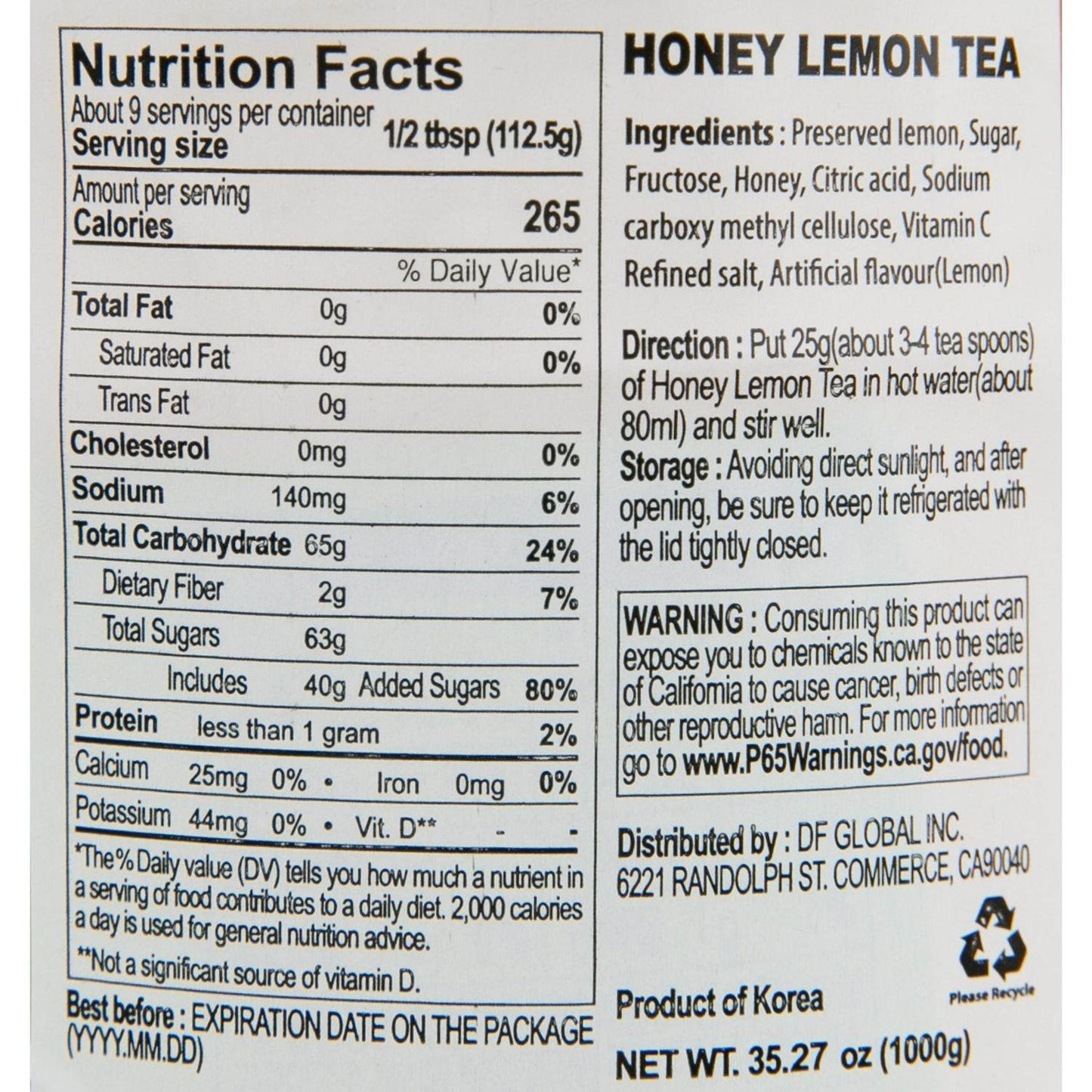 Honey Lemon Tea oz kg Bottle