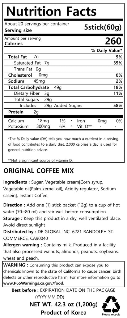 Instant Original Coffee Mix 100 Counts - Damtuh