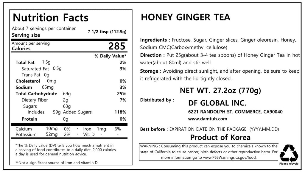 Honey Ginger Tea Marmalade, 1.7lbs (770g) - Damtuh