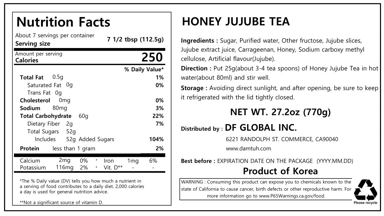 Honey Jujube Tea - 27.16 oz (770g) 1 Bottle