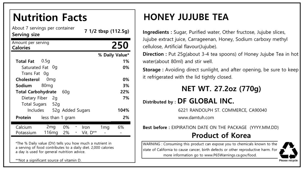 Honey Jujube Tea Marmalade,  1.7lbs (770g) - Damtuh