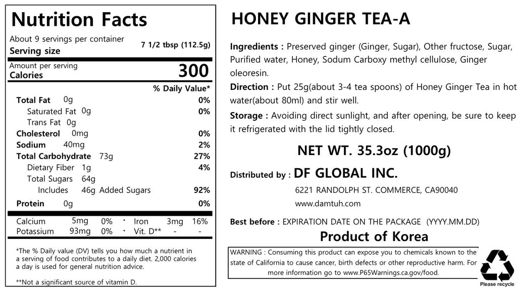 Honey Ginger Tea A Marmalade, 2.2lbs (1kg) - Damtuh