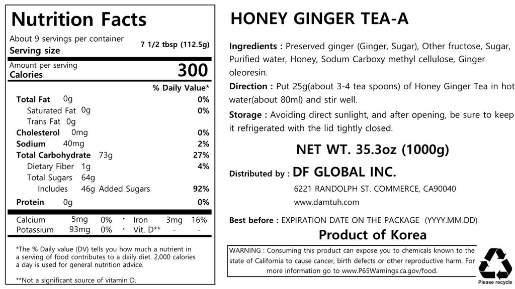 Damtuh Honey Ginger Tea with ginger root and honey